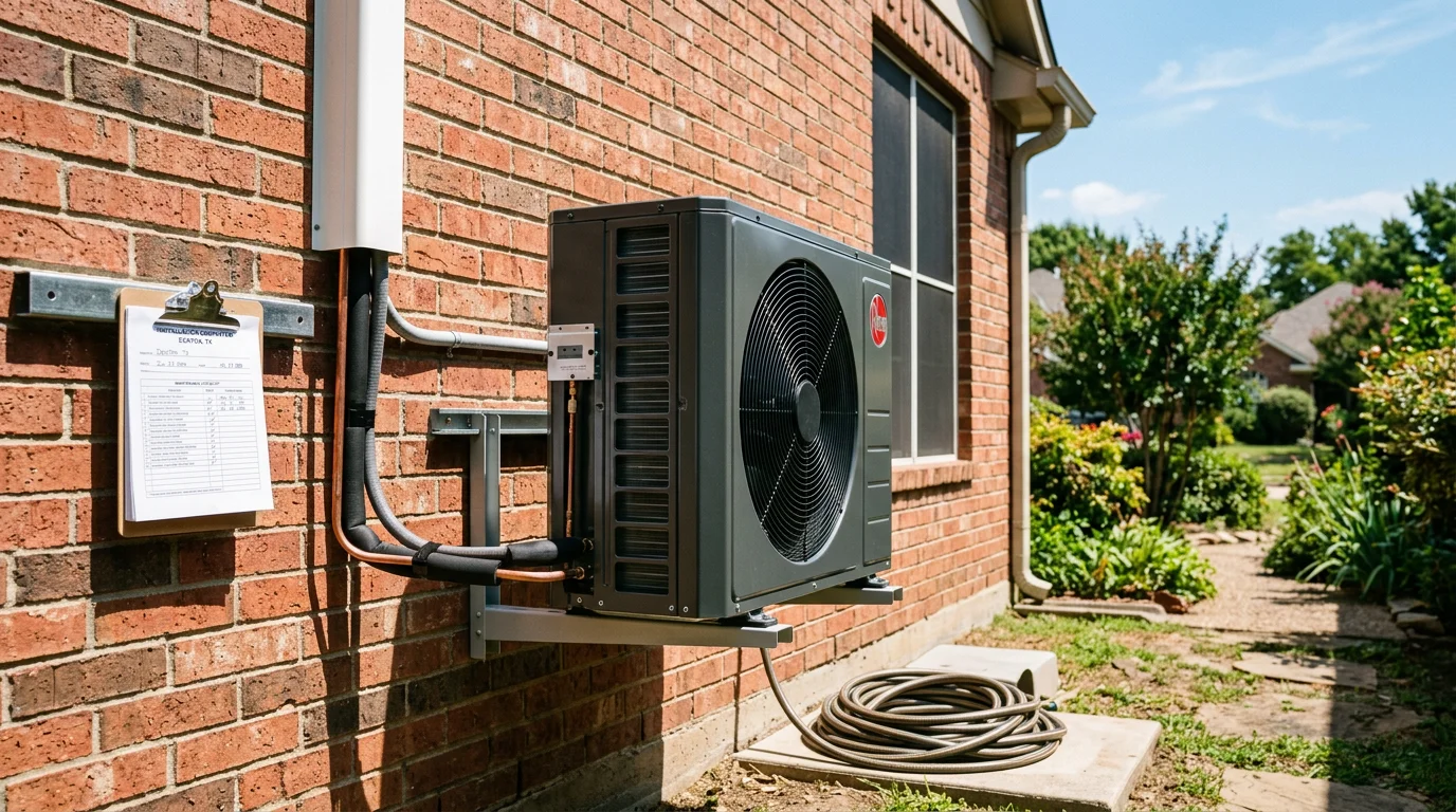 Heat pump system installed outside a residential home in North Texas
